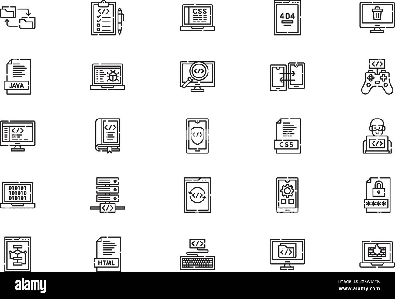 La collection d'icônes de codage est une illustration vectorielle avec un trait modifiable. Illustration de Vecteur