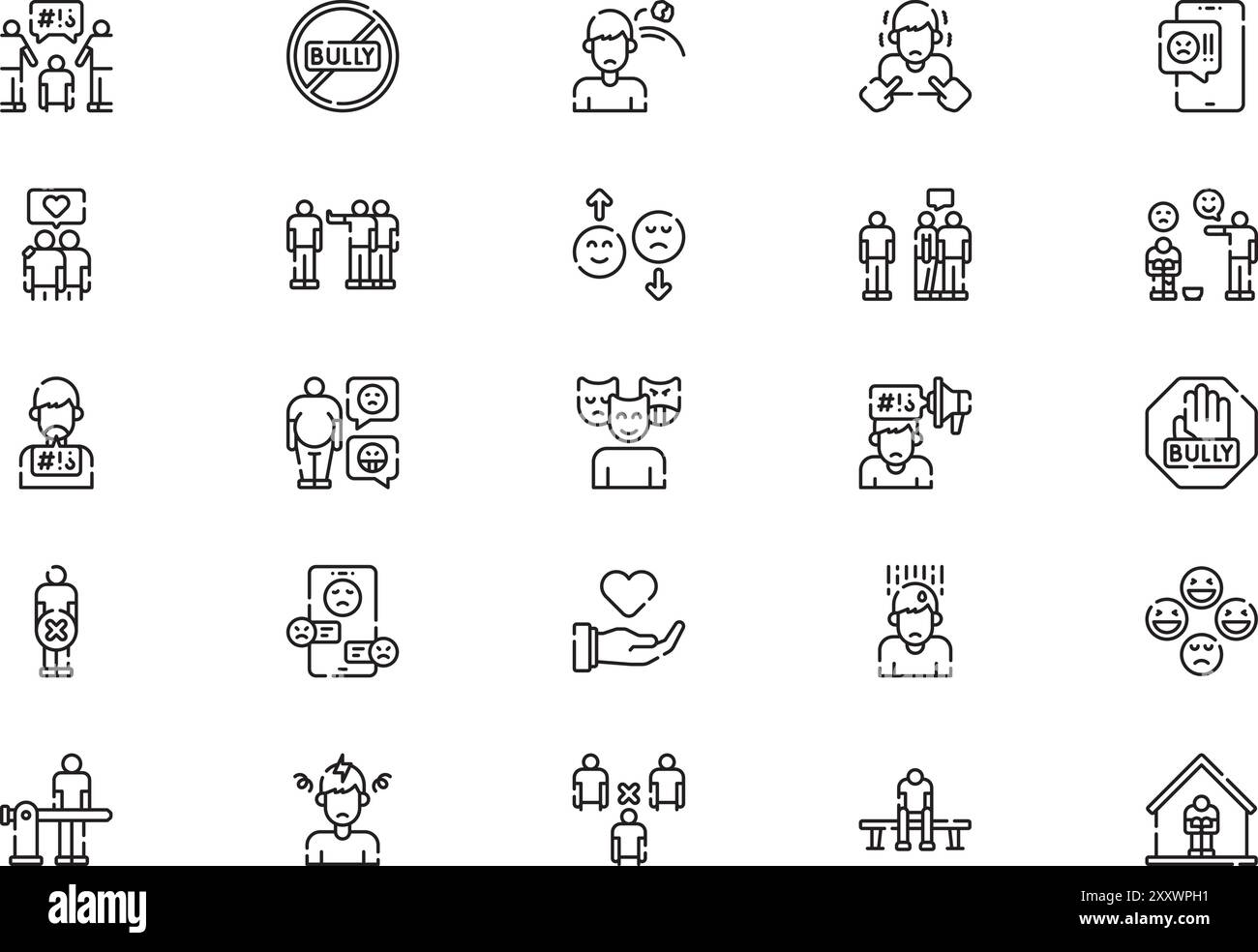 Intimidation dans la collection d'icônes de la société est une illustration vectorielle avec trait modifiable. Illustration de Vecteur