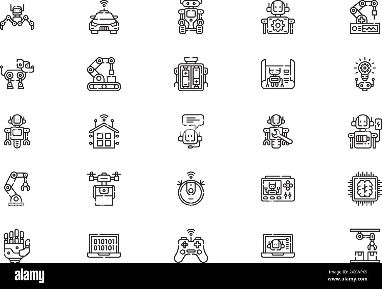 La collection d'icônes de robotique est une illustration vectorielle avec un trait modifiable. Illustration de Vecteur