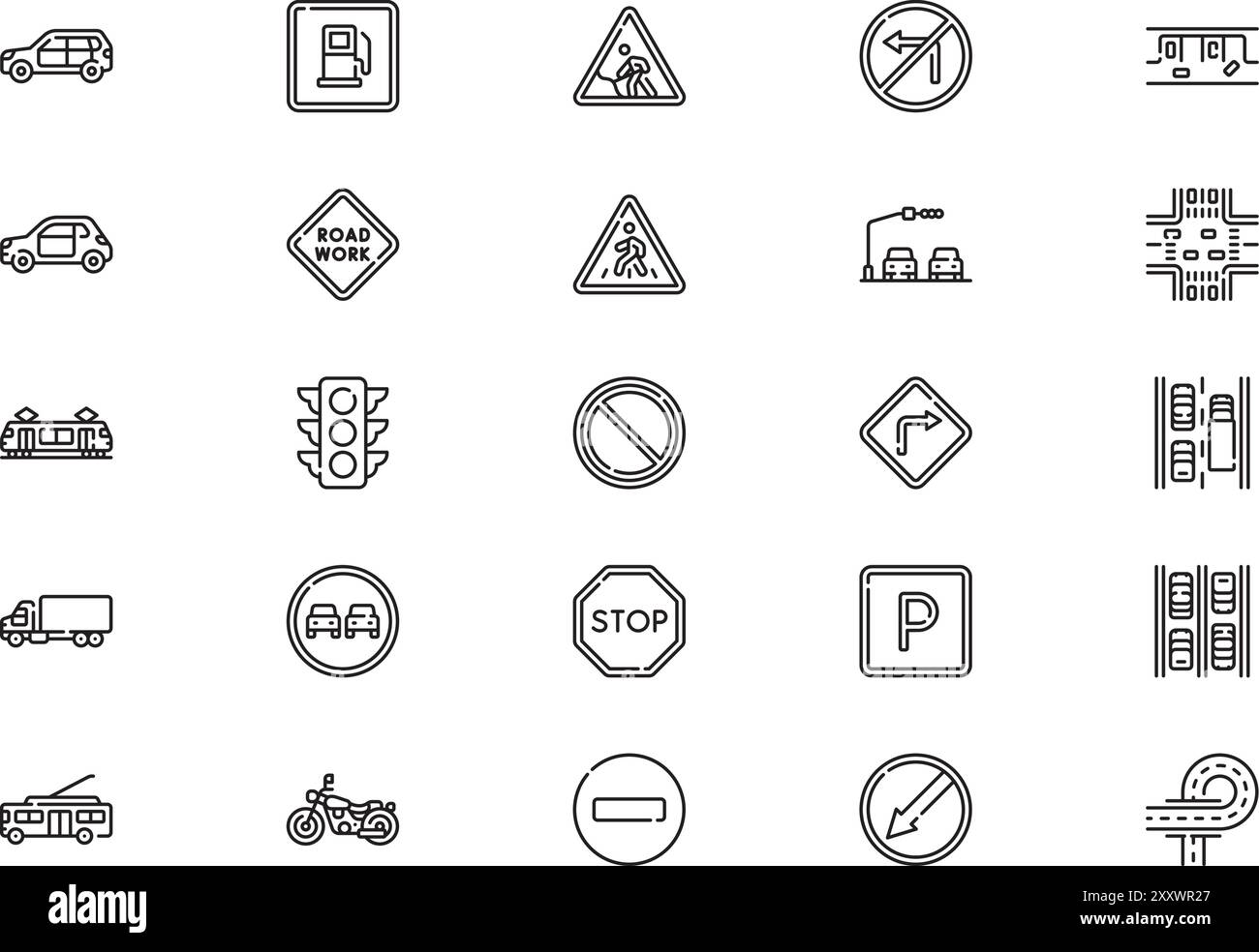 La collection d'icônes de trafic est une illustration vectorielle avec un trait modifiable. Illustration de Vecteur