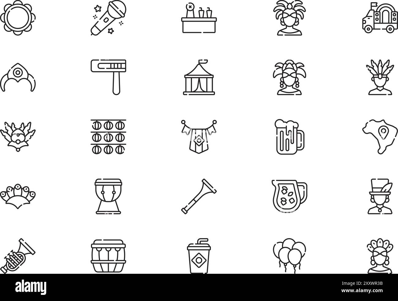 La collection d'icônes de carnaval brésilien est une illustration vectorielle avec un trait modifiable. Illustration de Vecteur