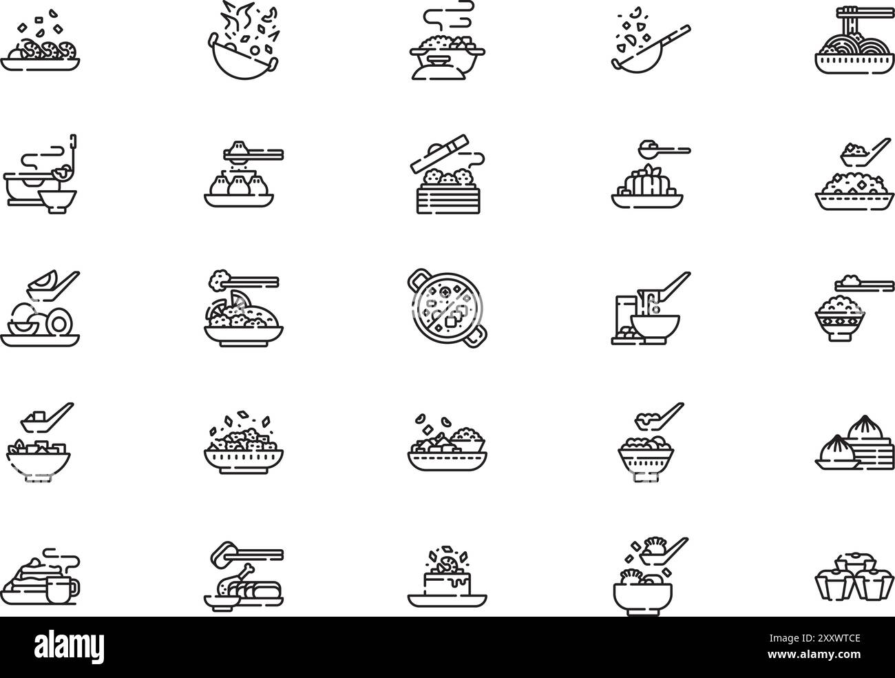 La collection d'icônes de nourriture chinoise est une illustration vectorielle avec un trait modifiable. Illustration de Vecteur
