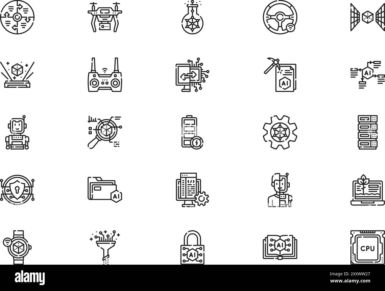 Collection d'icônes d'intelligence artificielle est une illustration vectorielle avec trait modifiable. Illustration de Vecteur