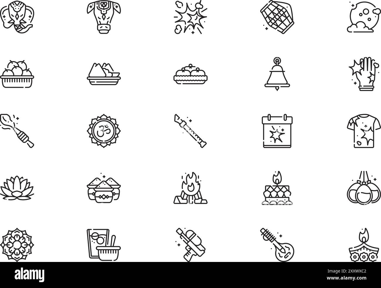 Holi festival ICONS collection est une illustration vectorielle avec trait modifiable. Illustration de Vecteur