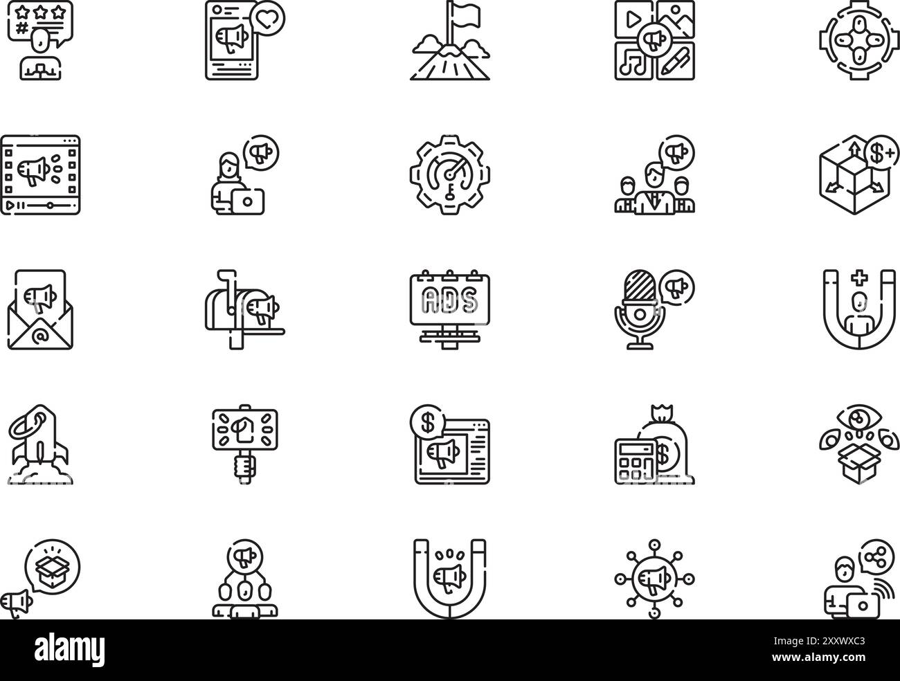 La collection d'icônes de campagne marketing est une illustration vectorielle avec un trait modifiable. Illustration de Vecteur