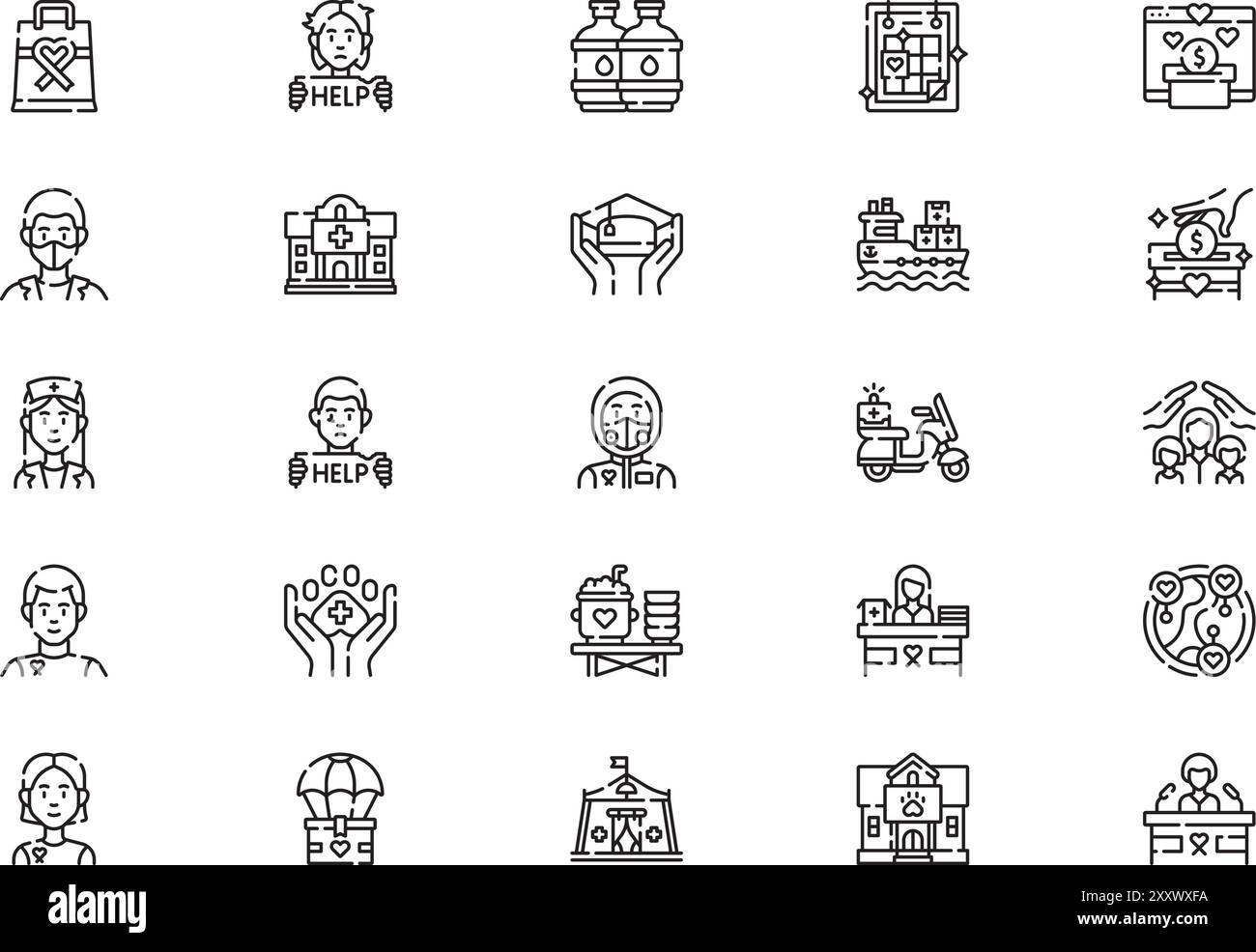 La collection d'icônes d'aide humanitaire est une illustration vectorielle avec un trait modifiable. Illustration de Vecteur