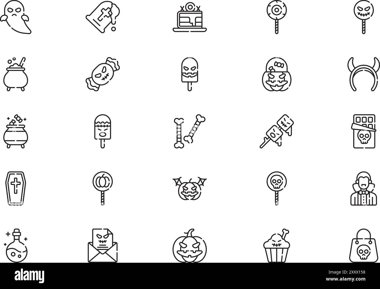 La collection d'icônes de bonbons et bonbons d'Halloween est une illustration vectorielle avec un trait modifiable. Illustration de Vecteur