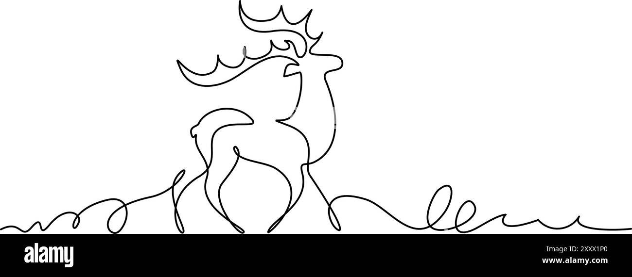 Cerf. Décoration de Noël ou du nouvel an. Dessin continu sur une ligne. Illustration de Vecteur