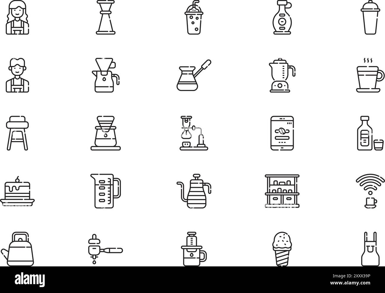 La collection d'icônes de café est une illustration vectorielle avec trait modifiable. Illustration de Vecteur