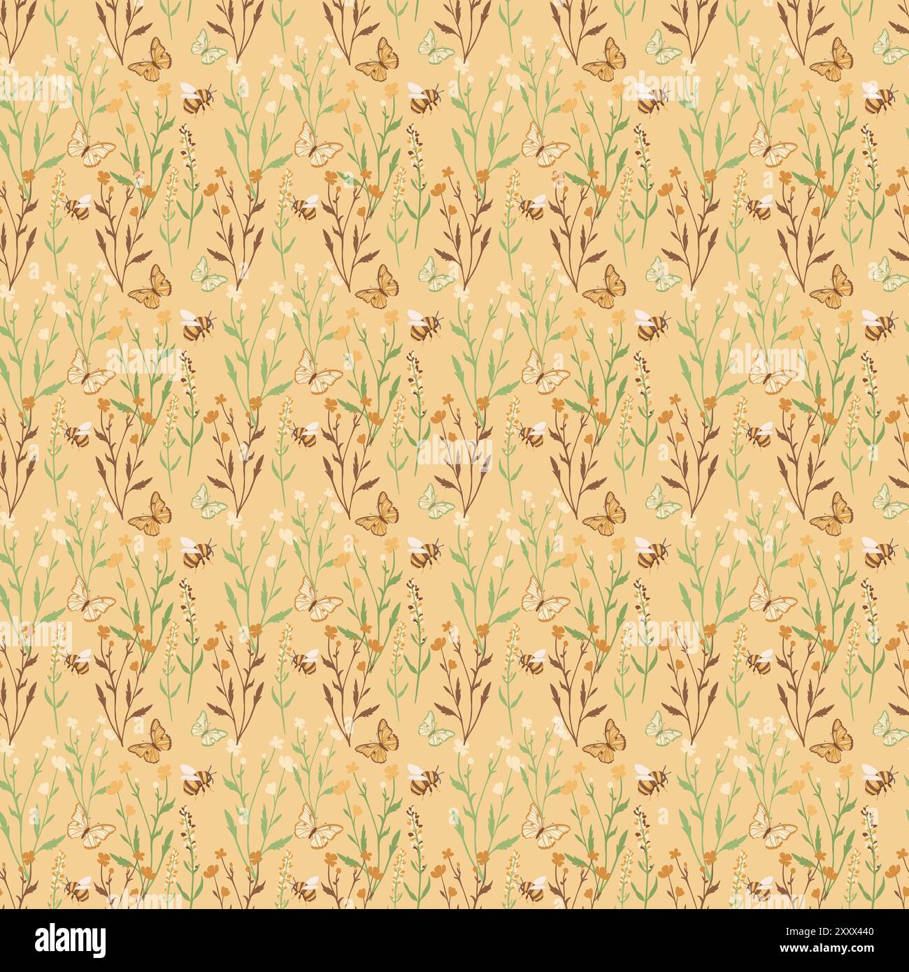 Motif sans couture avec fleurs et papillons Banque D'Images