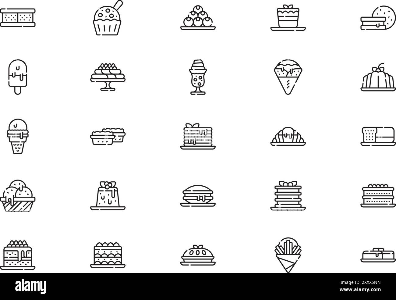 Desserts et bonbons collection d'icônes est une illustration vectorielle avec trait modifiable. Illustration de Vecteur