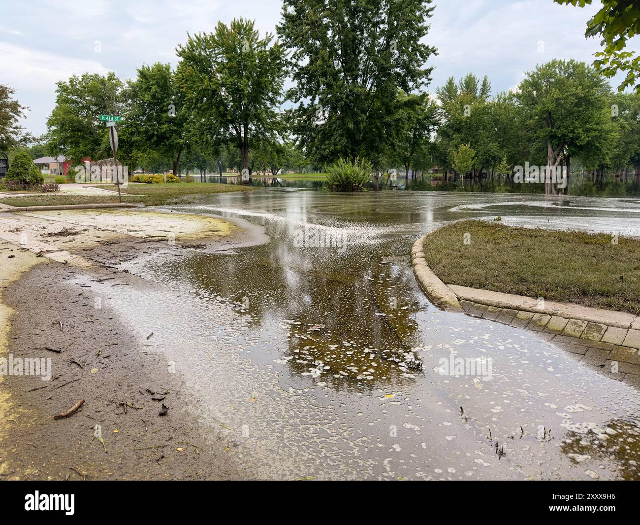 Chaussée inondée dans un parc Banque D'Images