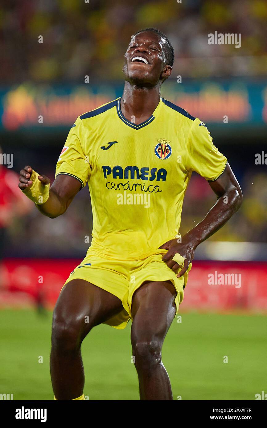 Villarreal, Espagne. 26 août 2024. VILLARREAL, ESPAGNE - AOÛT 26 : Thierno Barry Centre-attaquant de Villarreal CF réagit lors du match LaLiga EA Sports entre Villarreal CF et RC Celta de Vigo au stade la Ceramica le 26 août 2024 à Villarreal, Espagne. (Photo de Jose Torres/photo Players images/Magara Press) crédit : Magara Press SL/Alamy Live News Banque D'Images