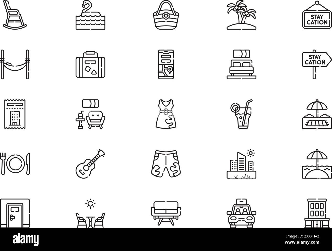 La collection d'icônes staycation est une illustration vectorielle avec un trait modifiable. Illustration de Vecteur