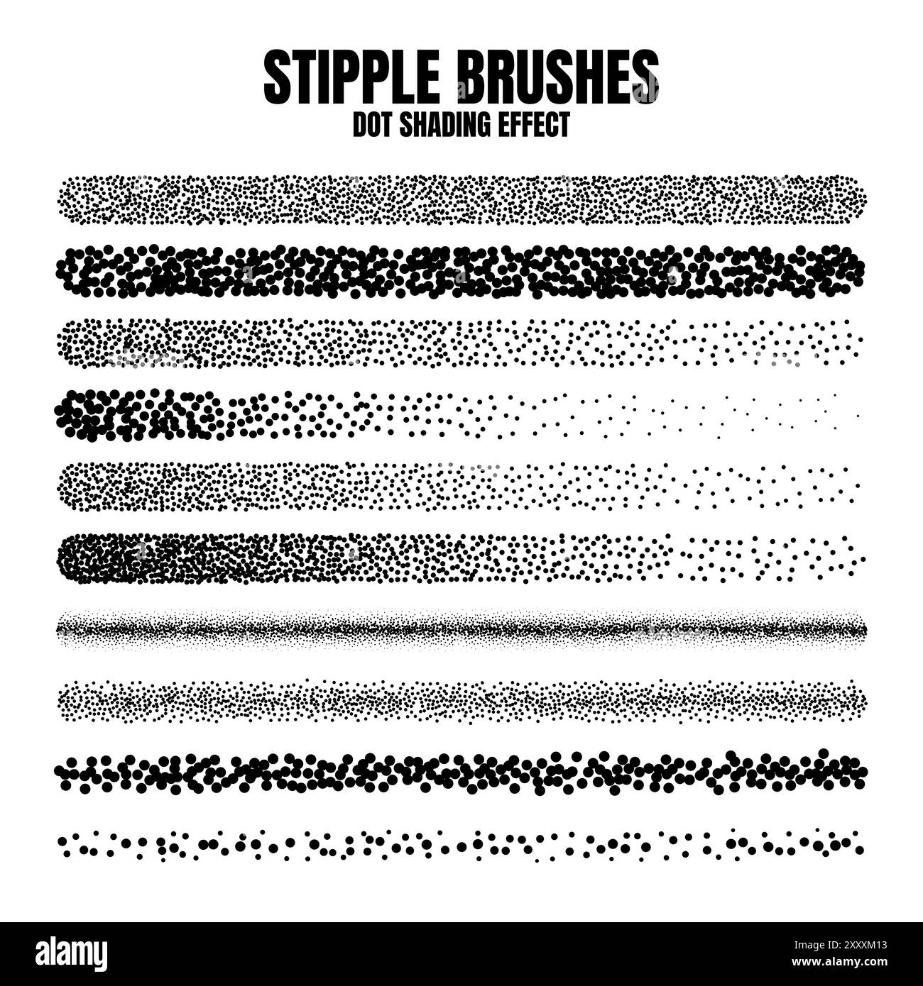 Pinceau dispersé à stipple, dessin à l'encre et texturation. Dégradé de fondu. Pointillés, dessin dotwork, ombrage à l'aide de points. Effet de désintégration des demi-tons Illustration de Vecteur