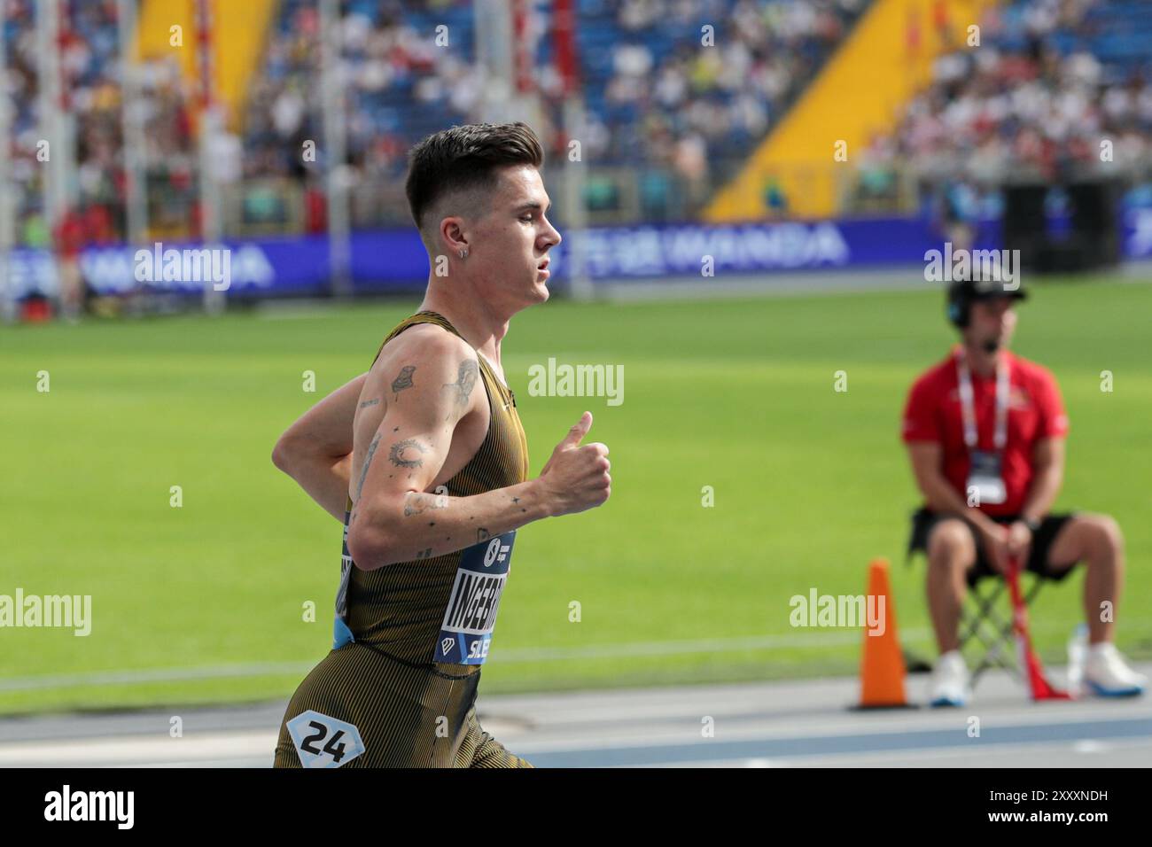 Chorzow, Pologne. 25 août 2024. Jakob Ingebrigtsen, de Norvège, court pour le record du monde au 3000 m lors de la Wanda Diamond League 2024 3000 m Men au stade de Silésie. Crédit : SOPA images Limited/Alamy Live News Banque D'Images