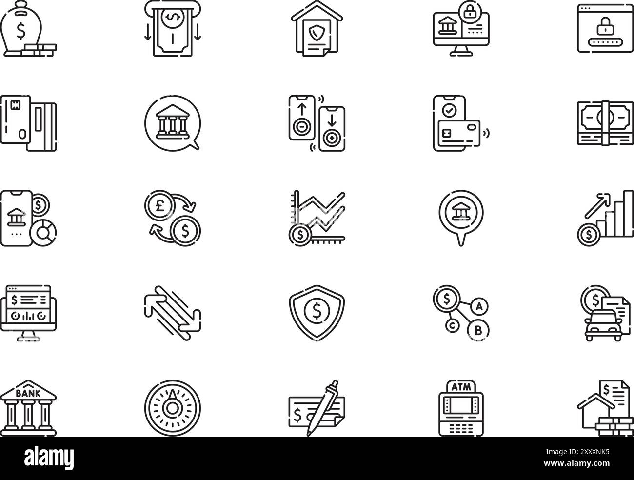 Icônes bancaires . collection est une illustration vectorielle avec trait modifiable. Illustration de Vecteur