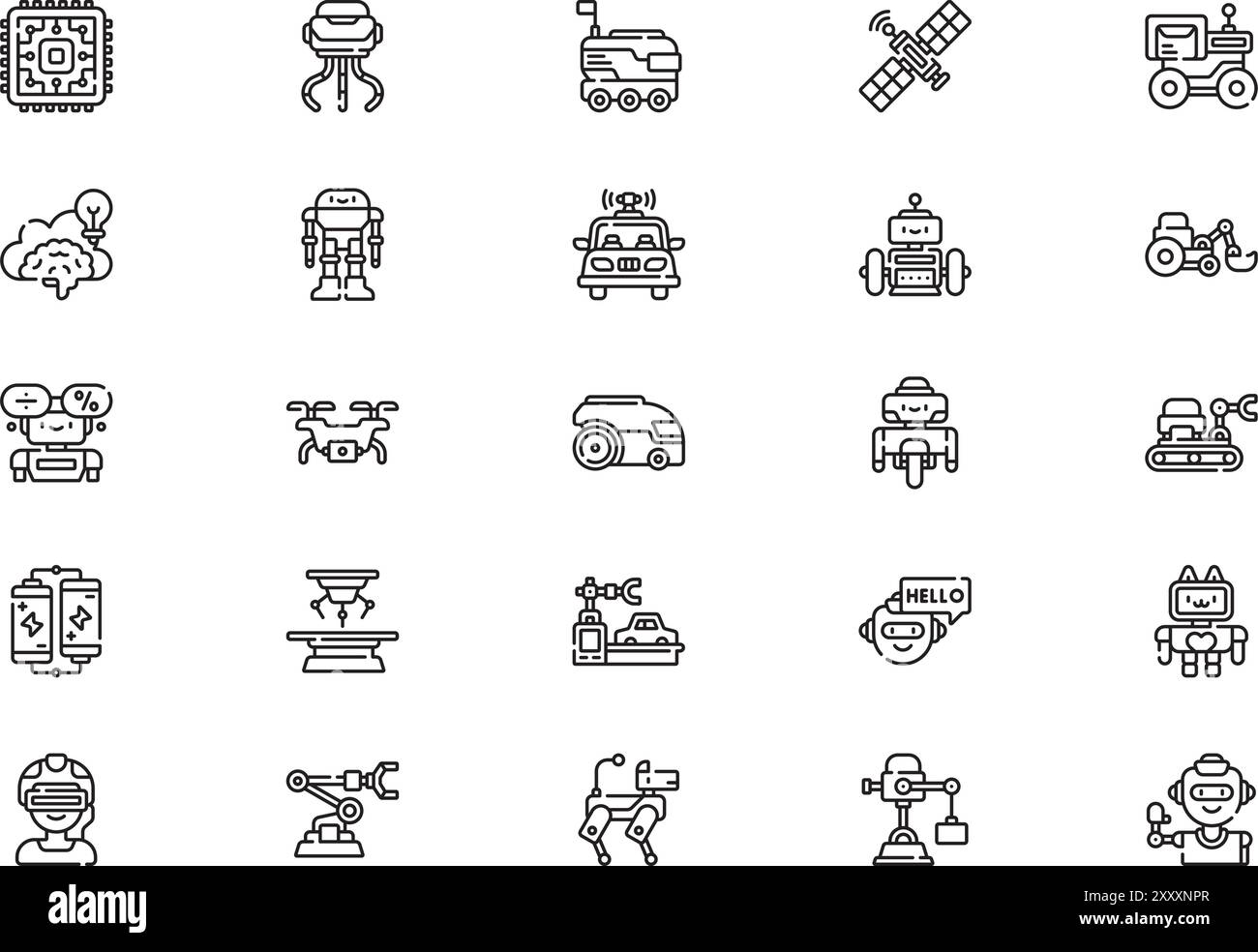 La collection d'icônes de robotique est une illustration vectorielle avec un trait modifiable. Illustration de Vecteur