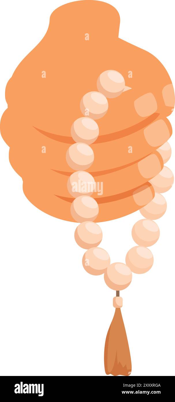 Main tenant doucement une chaîne de perles de chapelet, symbolisant la foi, la prière et la méditation Illustration de Vecteur
