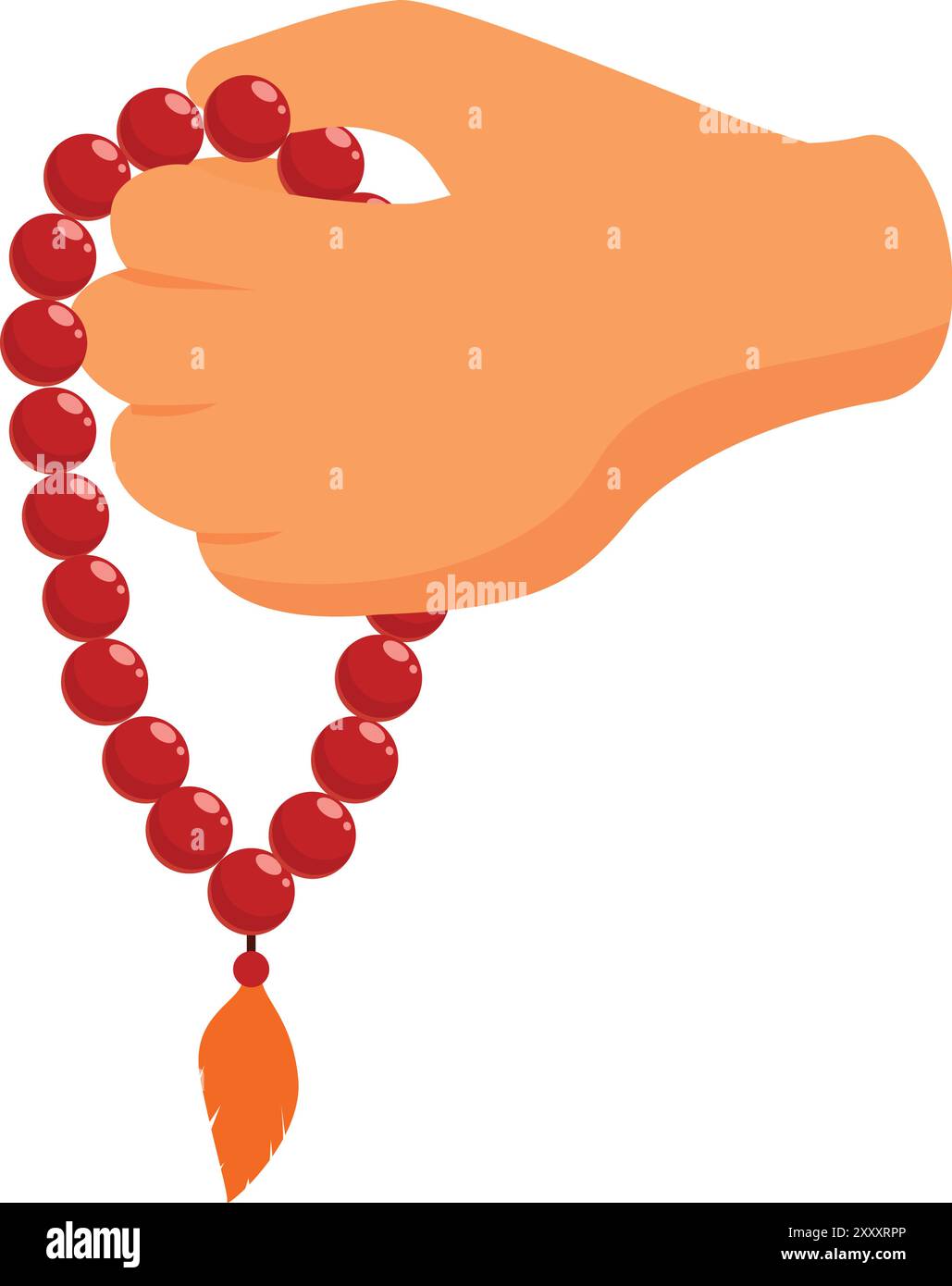 Main comptant des perles de prière rouges avec une plume, symbolisant la spiritualité, la relaxation et la paix intérieure Illustration de Vecteur