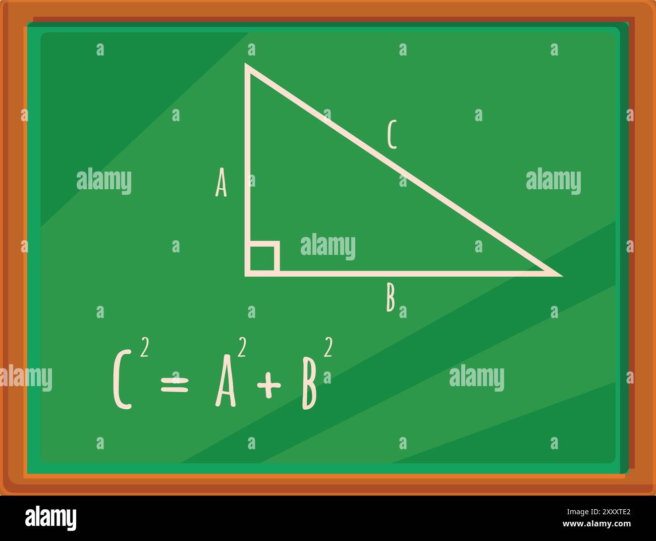 Green Chalkboard montre le théorème pythagoricien, un concept fondamental en géométrie Illustration de Vecteur
