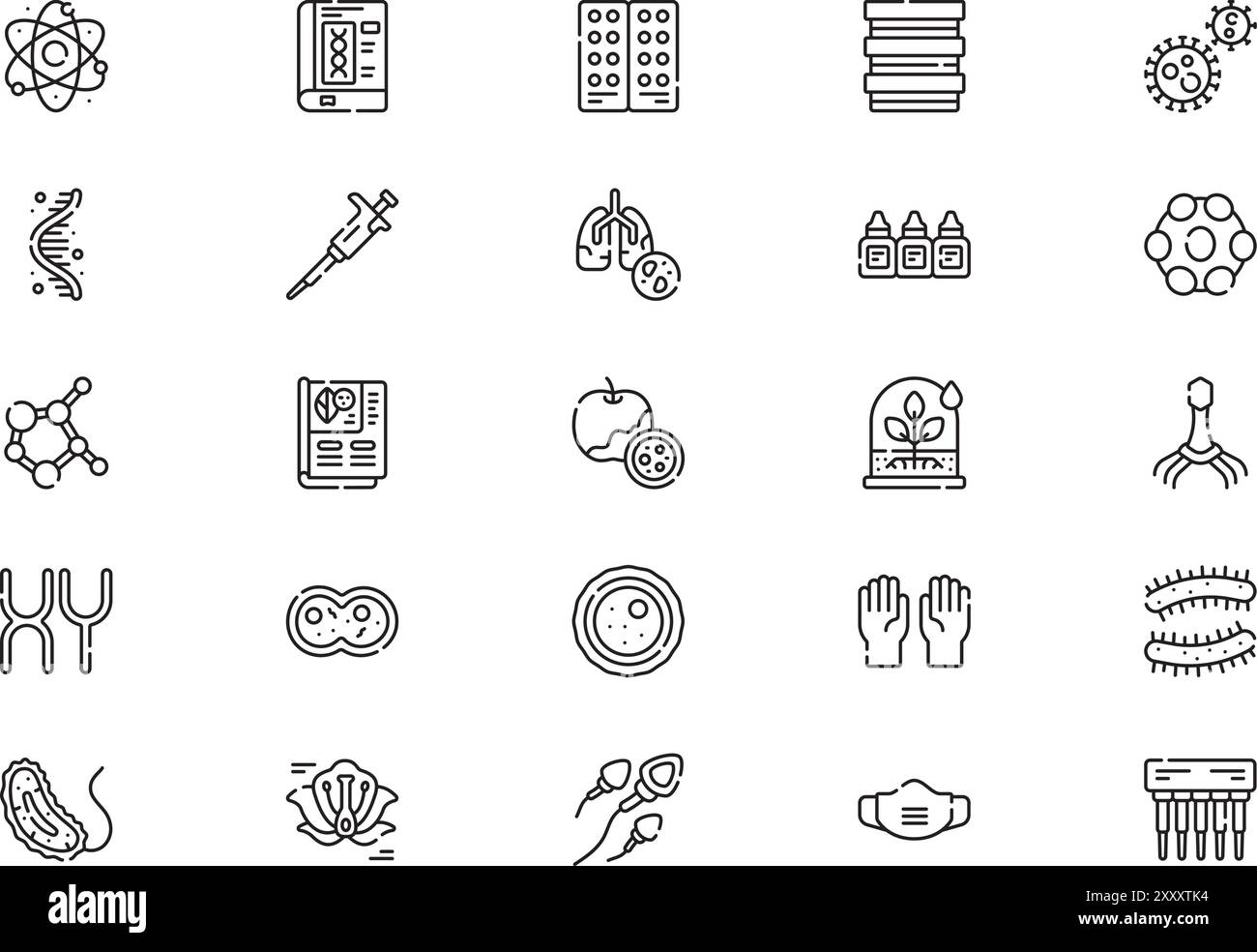 La collection d'icônes de microbiologie est une illustration vectorielle avec trait modifiable. Illustration de Vecteur