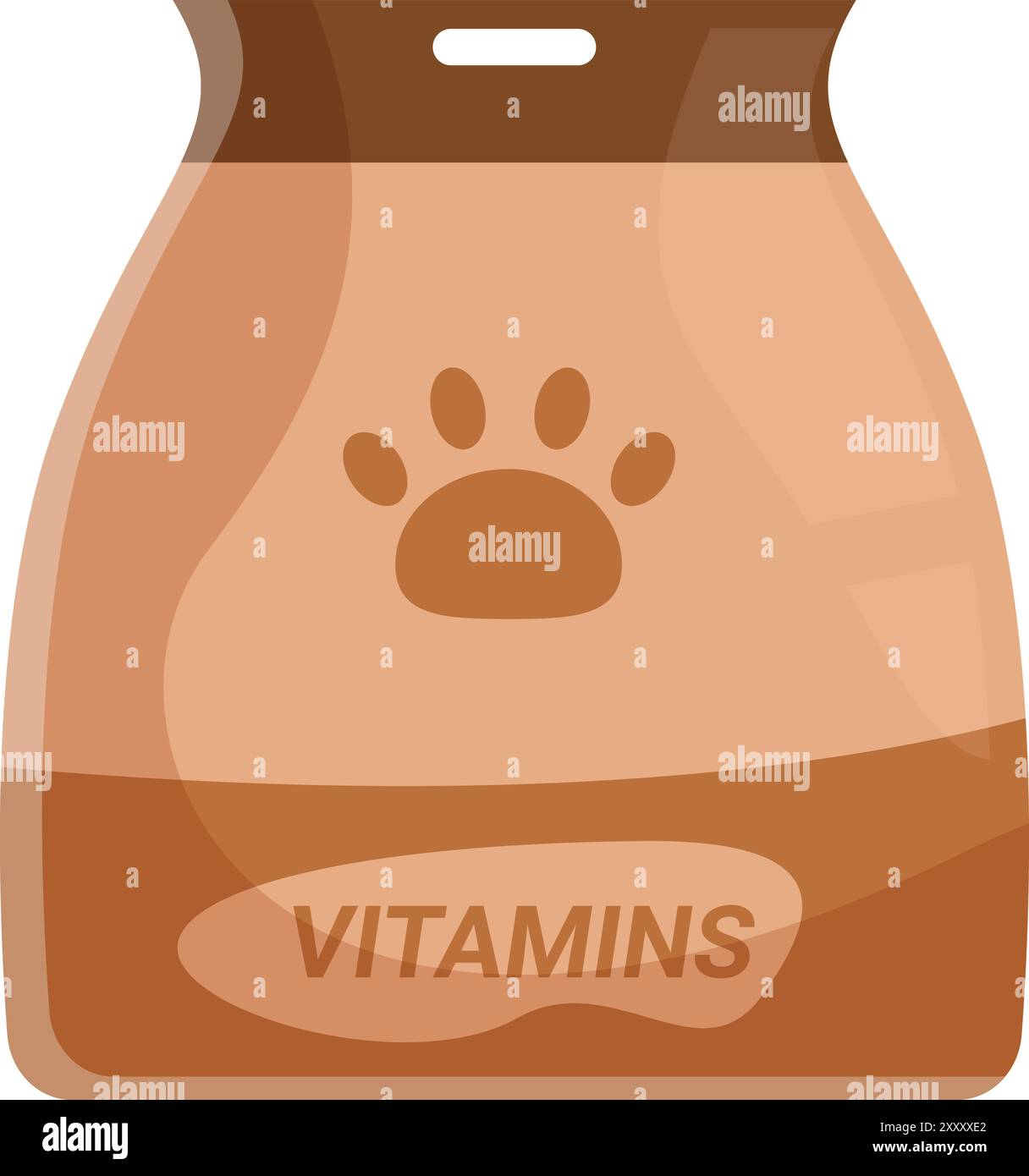 Vitamines brunes pour emballage alimentaire pour animaux de compagnie avec icône d'impression de patte Illustration de Vecteur
