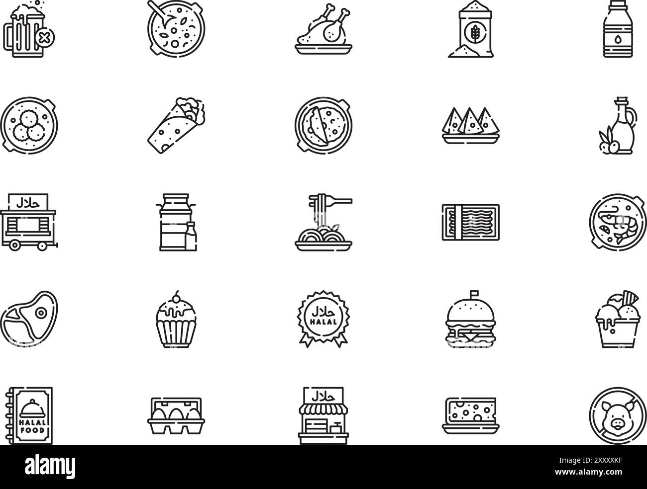 La collection d'icônes de nourriture halal est une illustration vectorielle avec un trait modifiable. Illustration de Vecteur