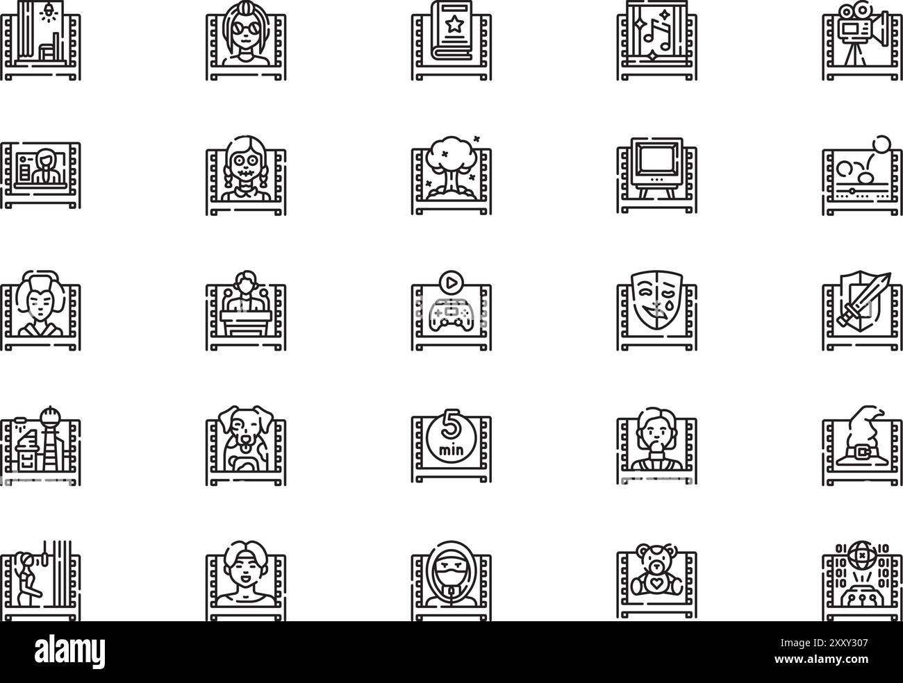La collection d'icônes de genre films est une illustration vectorielle avec un trait modifiable. Illustration de Vecteur