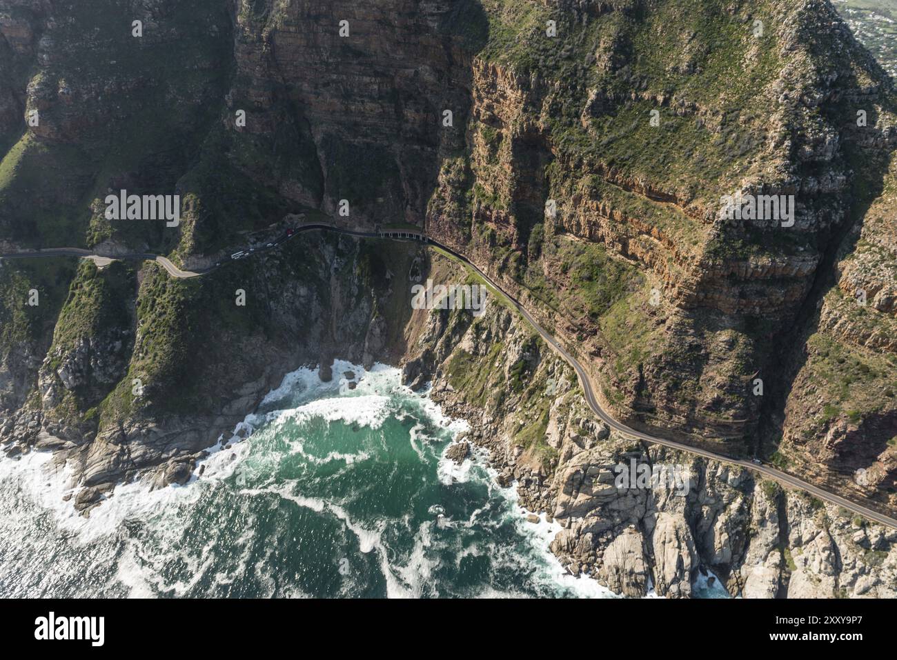 Chapmans Peak Drive (Soth Africa) Vue aérienne tourné depuis un hélicoptère Banque D'Images