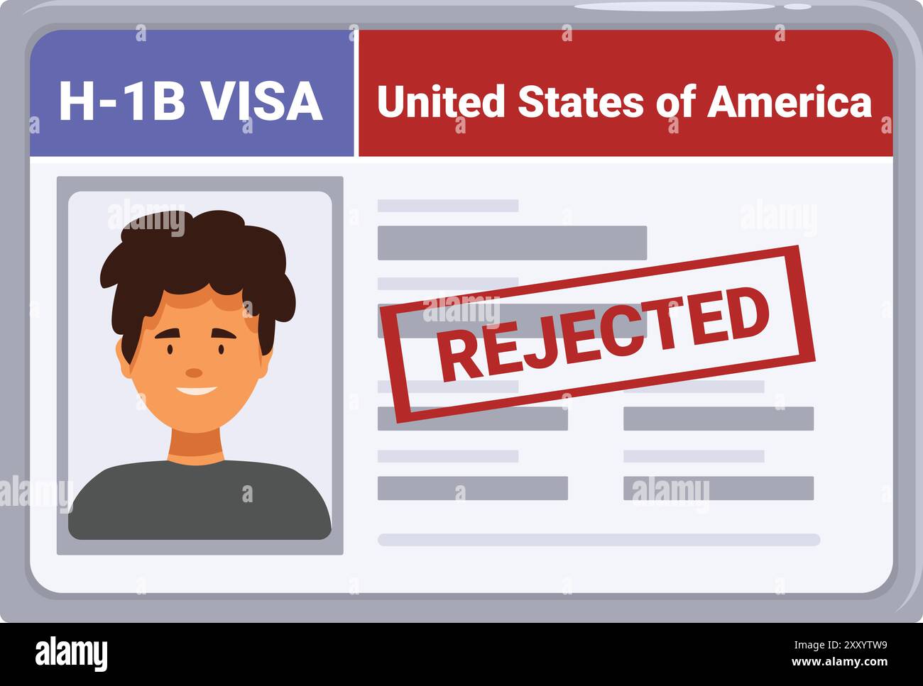 Demande de visa h 1b rejetée soulignant les défis rencontrés par les professionnels qui cherchent à travailler aux états-unis Illustration de Vecteur