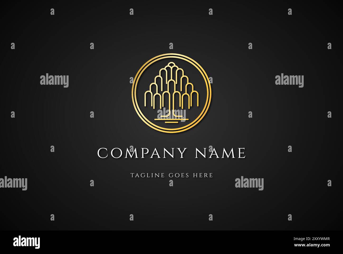 Geomrtric Family Tree of Life Stamp Seal Emblem Oak Banyan Maple Line Outline logo Design vecteur Illustration de Vecteur