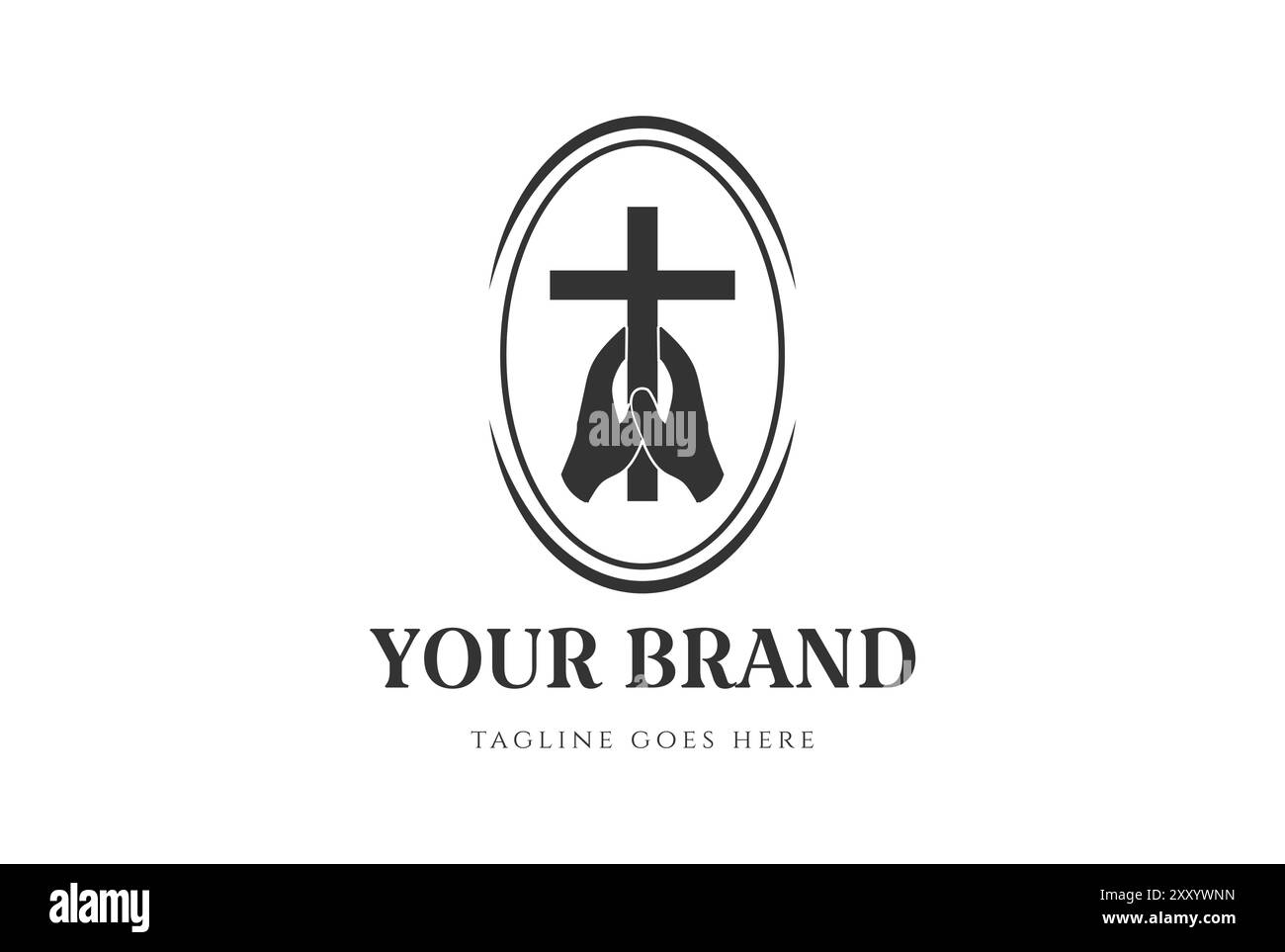 Vintage Hold Jesus Christian Cross badge Emblem Label pour la chapelle de l'église ou la religion logo Design Vector Illustration de Vecteur
