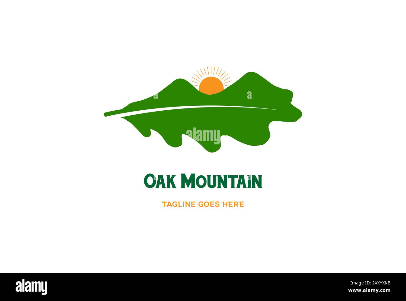 Feuille de chêne avec vecteur de conception de logo Sunrise Mountain Illustration de Vecteur