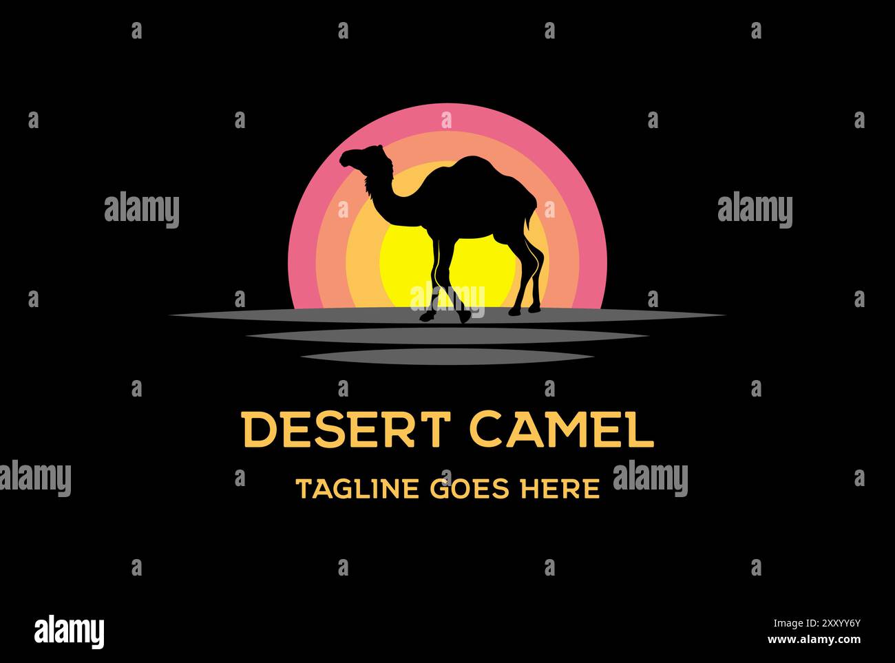 Coucher de soleil Sunrise Desert Camel Silhouette logo Design vecteur Illustration de Vecteur