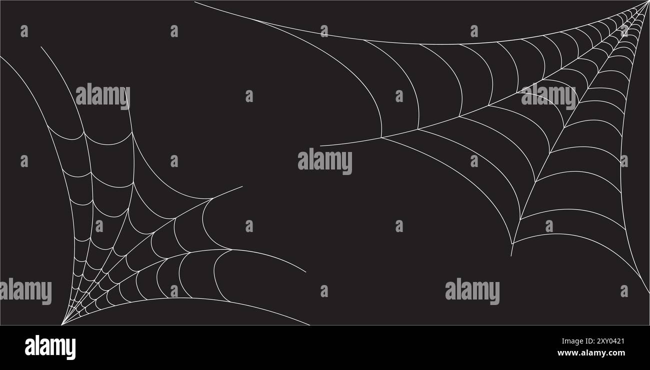 Coin Cobweb, isolé sur fond noir, transparent. Toile d'araignée pour la conception d'Halloween. Éléments de toile d'araignée, effrayant, effrayant, horreur halloween décor. Illustration de Vecteur