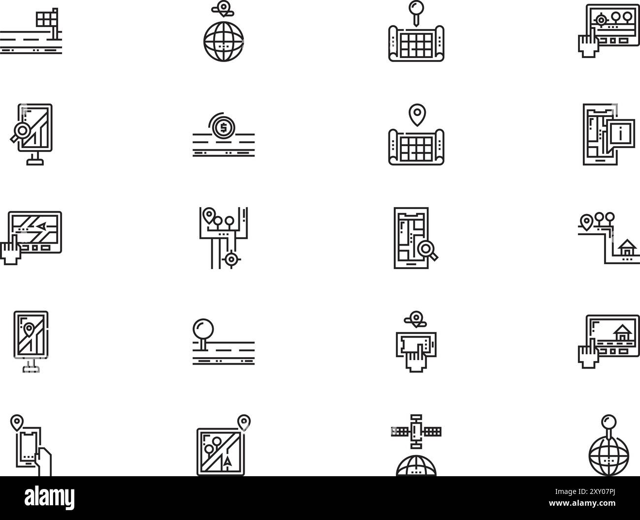 La collection d'icônes de navigation et de cartes est une illustration vectorielle avec un trait modifiable. Illustration de Vecteur