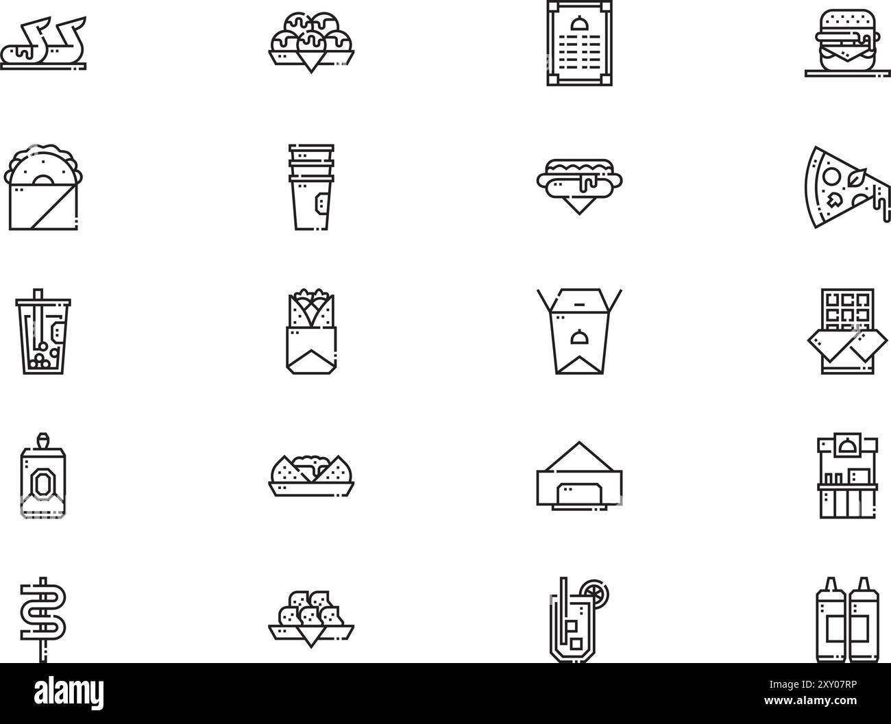 La collection d'icônes de nourriture de rue est une illustration vectorielle avec un trait modifiable. Illustration de Vecteur