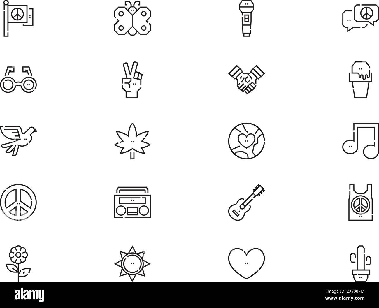 La collection d'icônes Hippies est une illustration vectorielle avec un trait modifiable. Illustration de Vecteur