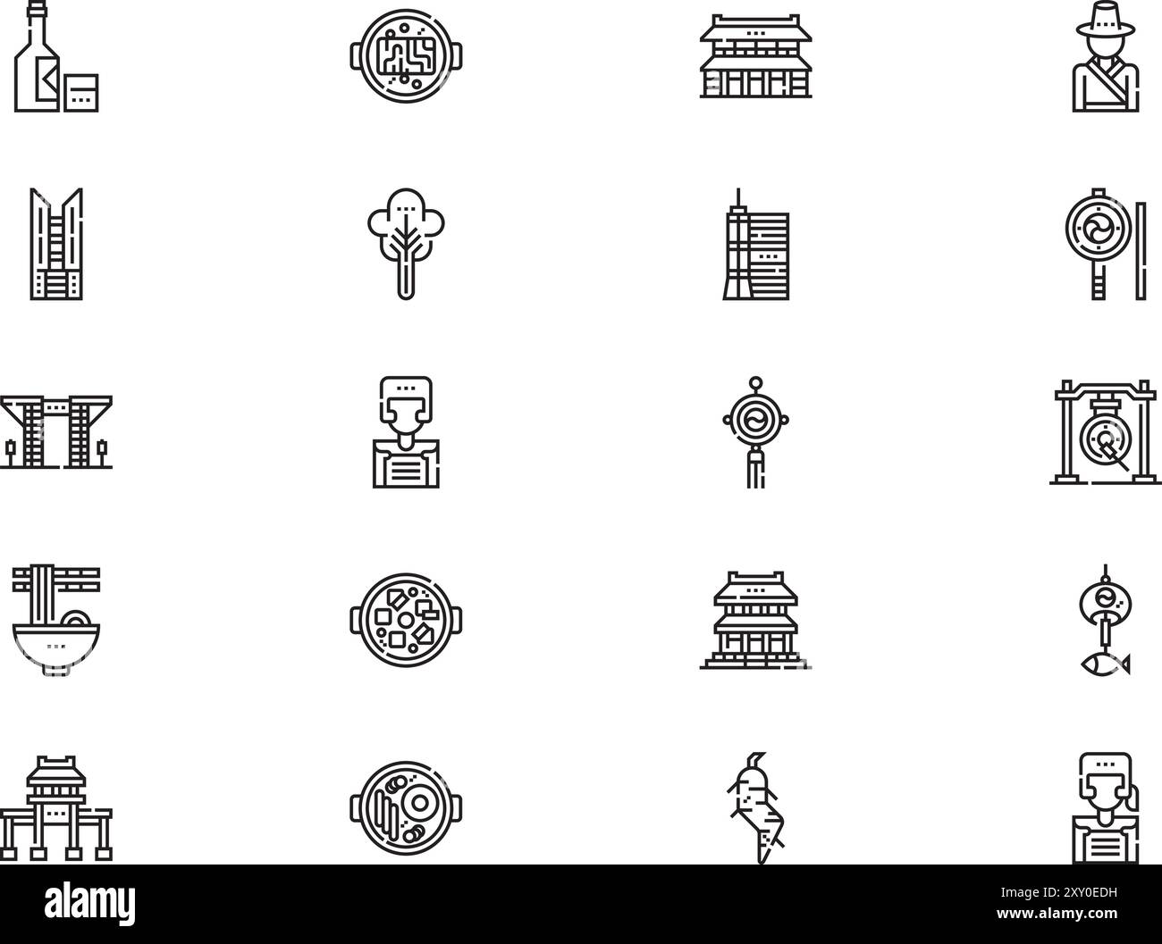 La collection d'icônes de Corée est une illustration vectorielle avec un trait modifiable. Illustration de Vecteur