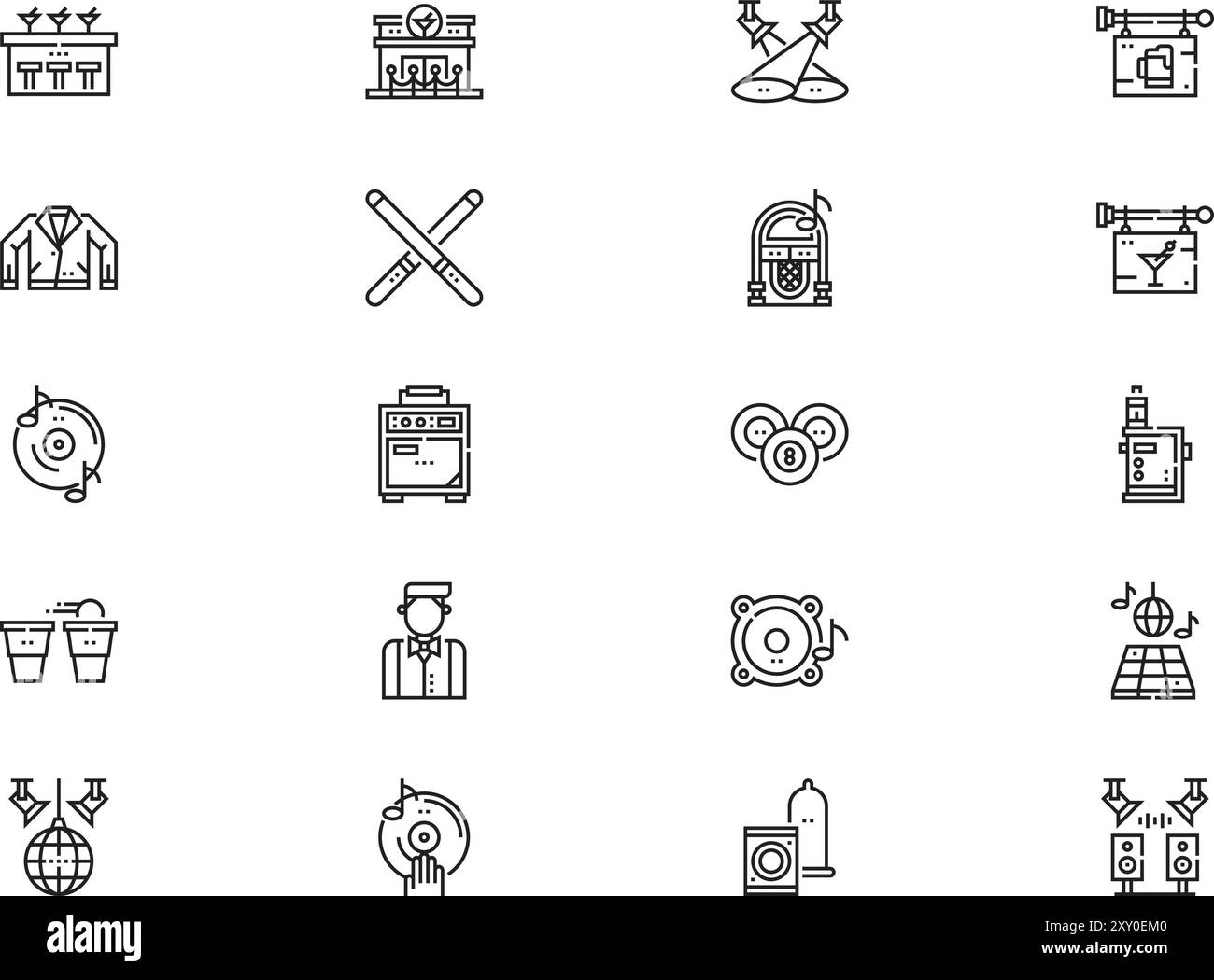 Boîte de nuit lineal de collection d'icônes est une illustration vectorielle avec trait modifiable. Illustration de Vecteur