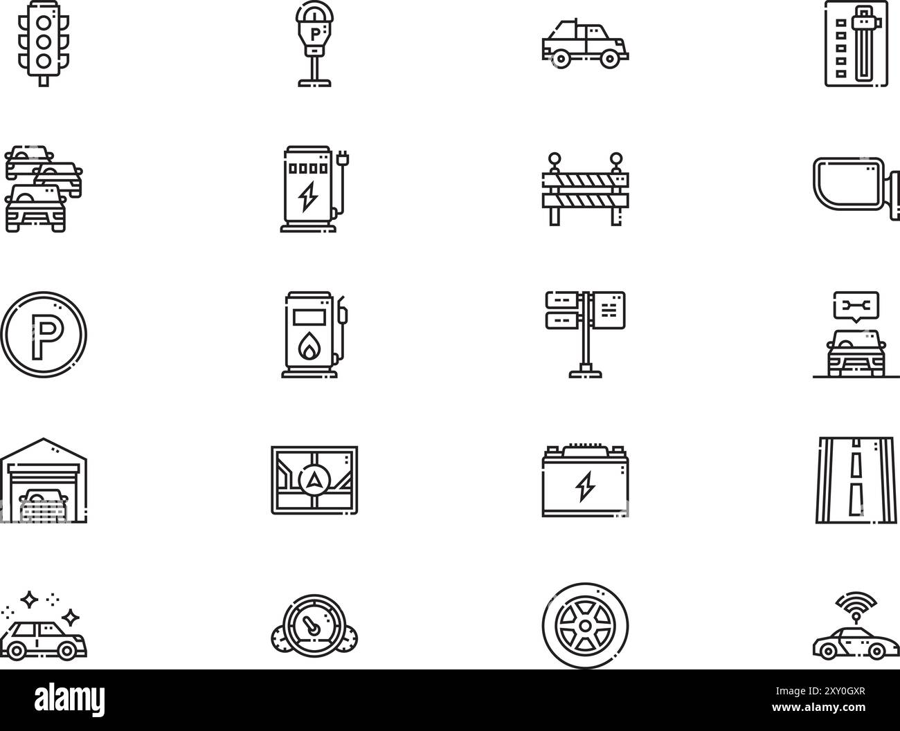 La collection d'icônes de voiture et de conduite est une illustration vectorielle avec un trait modifiable. Illustration de Vecteur