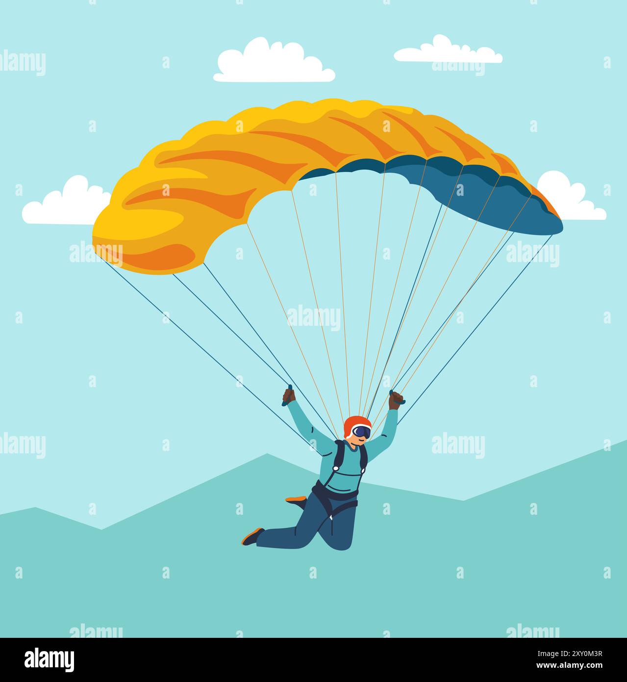 Parapente dans le ciel avec Parachute Illustration de Vecteur