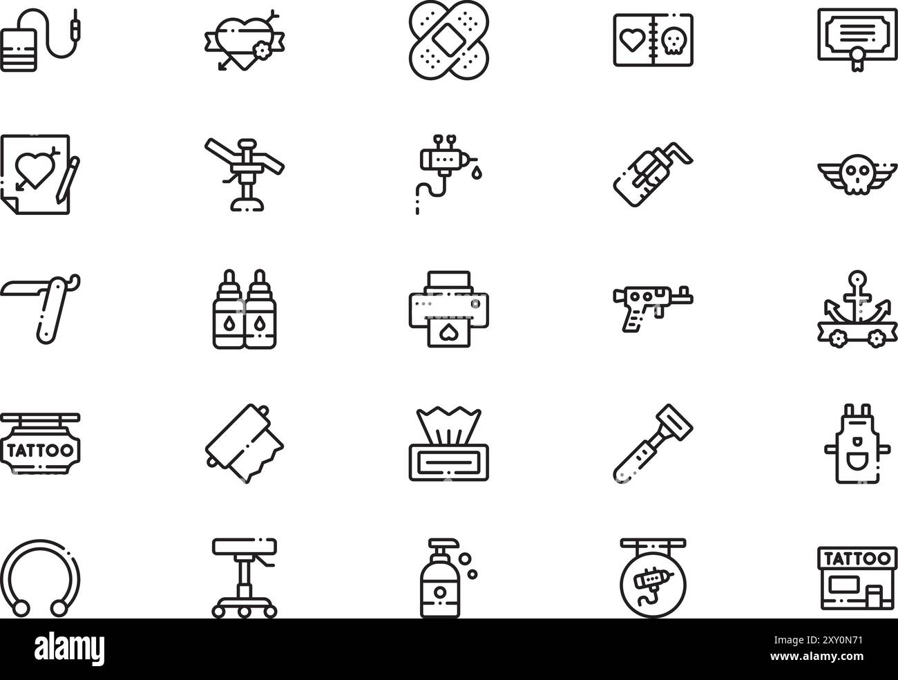 La collection d'icônes de studio de tatouage est une illustration vectorielle avec un trait modifiable. Illustration de Vecteur