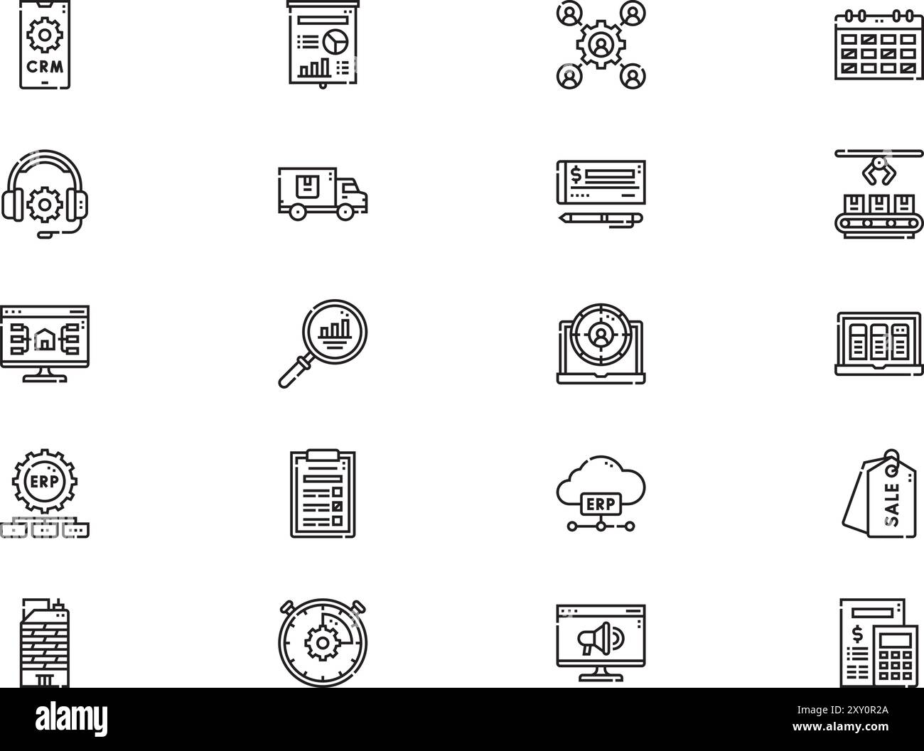 La collection d'icônes de planification des ressources d'entreprise est une illustration vectorielle avec trait modifiable. Illustration de Vecteur