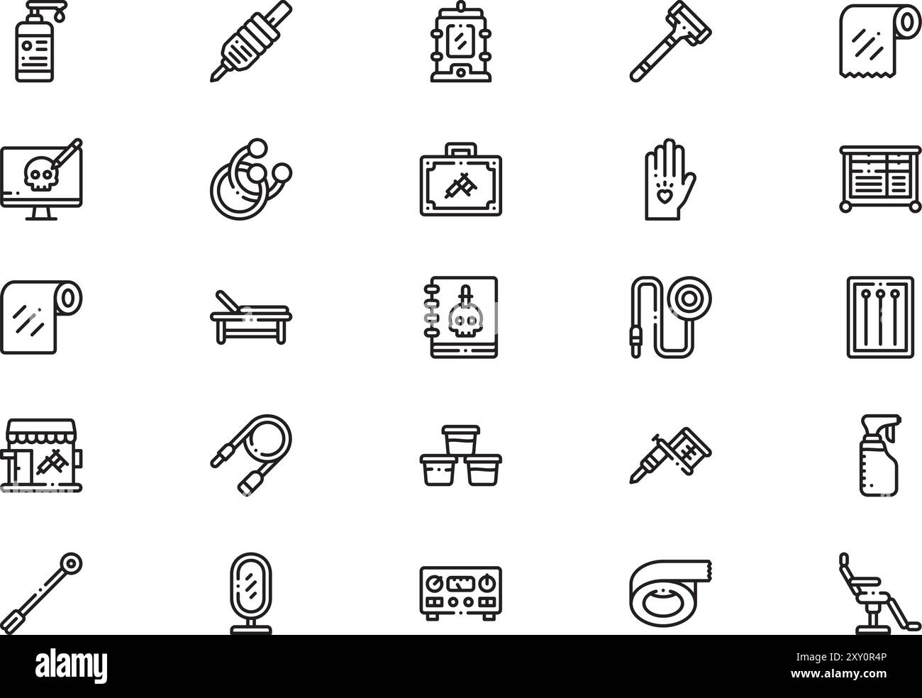 La collection d'icônes de studio de tatouage est une illustration vectorielle avec un trait modifiable. Illustration de Vecteur