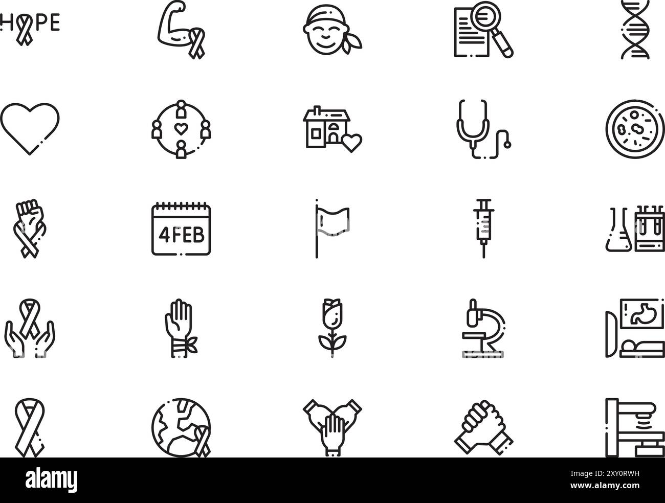 La collection d'icônes de la journée mondiale du cancer est une illustration vectorielle avec un trait modifiable. Illustration de Vecteur