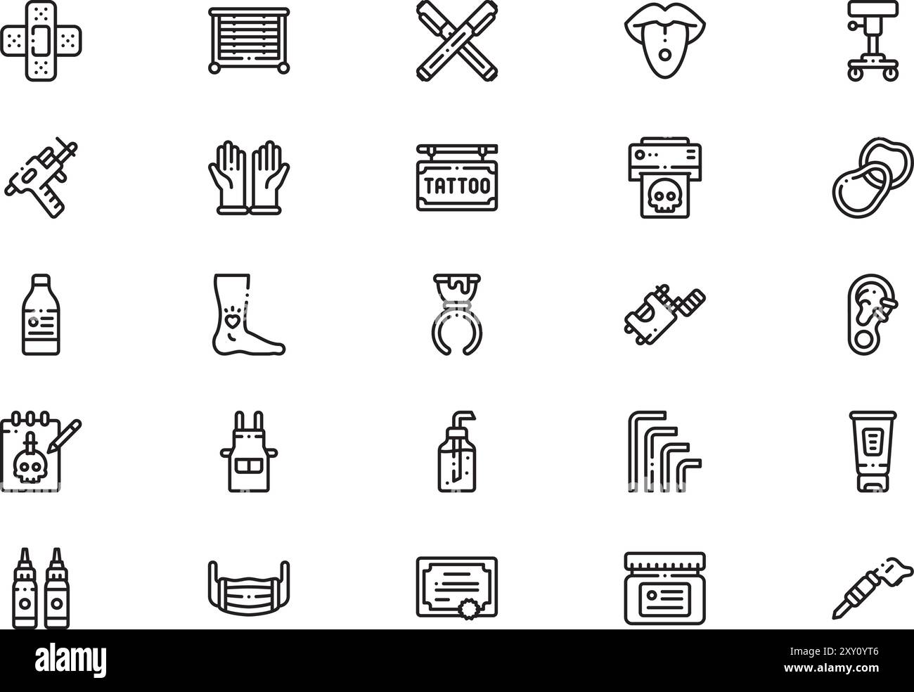 La collection d'icônes de studio de tatouage est une illustration vectorielle avec un trait modifiable. Illustration de Vecteur