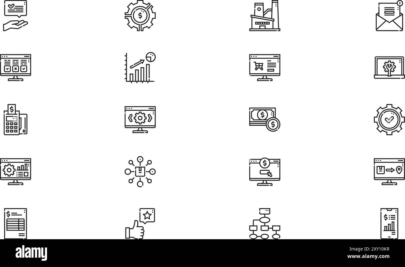 La collection d'icônes de planification des ressources d'entreprise est une illustration vectorielle avec trait modifiable. Illustration de Vecteur