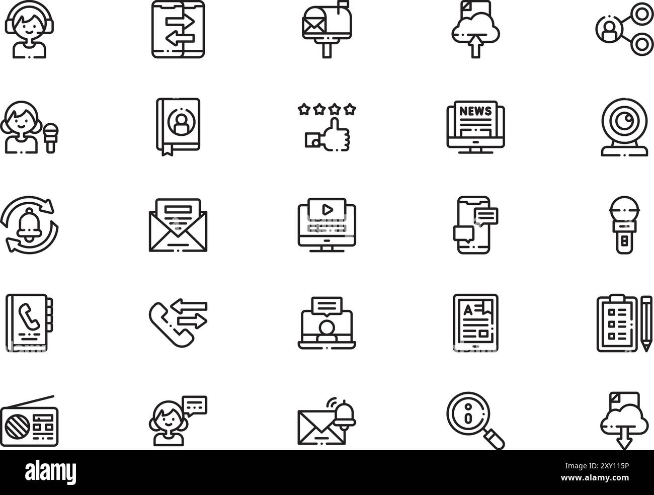 La collection d'icônes de communication et de médias est une illustration vectorielle avec un trait modifiable. Illustration de Vecteur
